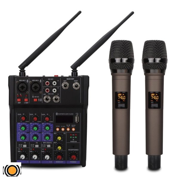 Profesjonell Liten Mixer med USB, Bluetooth og UHF Mikrofoner