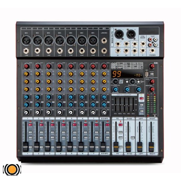 8-kanals powered mixer 2�500W med EQ og Speakon | Profesjonell PA mikser