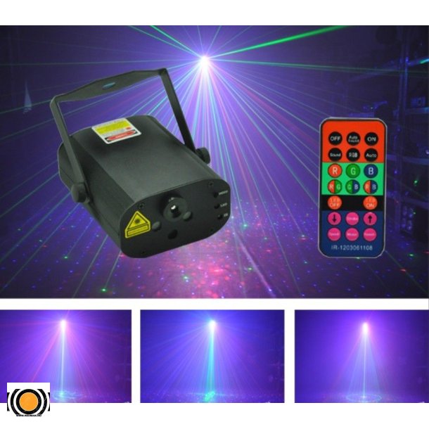 Laser Stjerne RGB 30 Figurer 300mW + 3W Bl LED + fjernkontroll(UTLEIE)