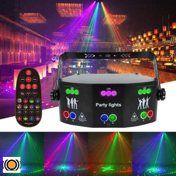15 eyes 6 Laser Rd. Grnn og Bl og 9 RGB LED Strobe (Utleie)