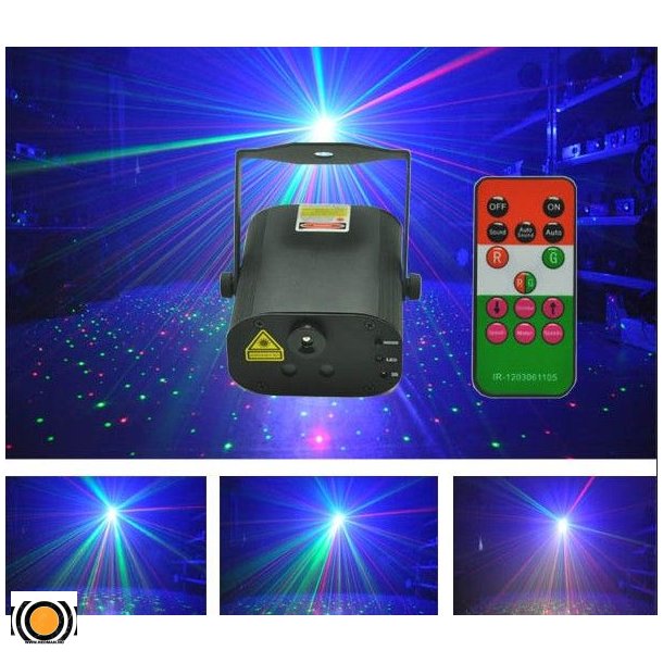Laser Stjerne Rd&Grnn 150mW + 3W Bl LED+ fjernkontroll (UTLEIE)