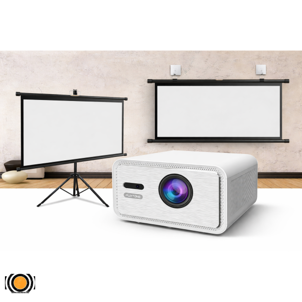 D9W Mini Pro Projektor 2700 ANSI med 100" Lerret � Full HD, Android 14 Hjemmekino Pakke