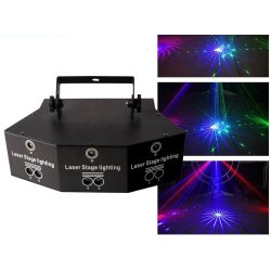 9 in 1, 6 Laser Rød. Grønn og Blå og 3 White LED Strobe med fjernkontroll