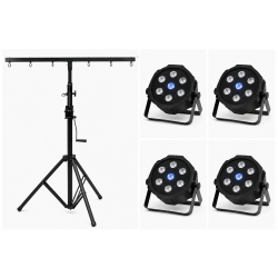 Scenelys Pakke 1 - 4stk Slim PAR LED 70W RGBW + Lysstativ + DMX-kabler