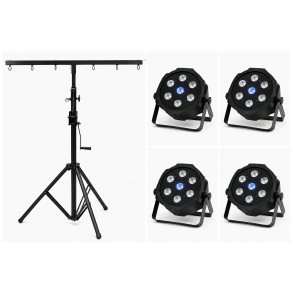 Scenelys Pakke 1 - 4stk Slim PAR LED 70W RGBW + Lysstativ + DMX-kabler