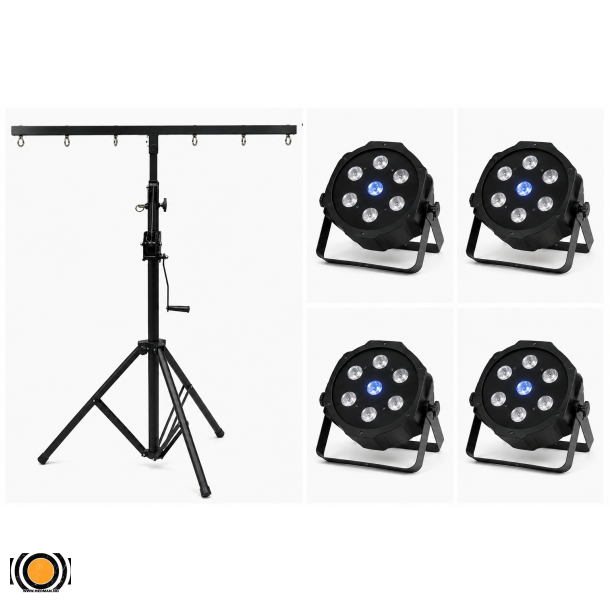 Scenelys Pakke 1 - 4stk Slim PAR LED 70W RGBW + Lysstativ + DMX-kabler