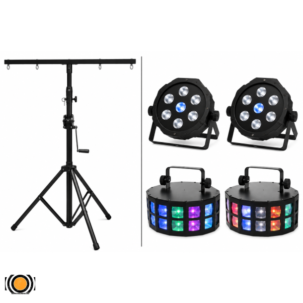 Komplett Lyspakke - 2 stk PAR + 2 stk Derby med Stativ + 900 W R�ykmaskin (UTLEIE)