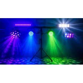 Diskolys Pakke med Stativ, PAR, Derby, Mushroom, Strobe, UV og R�ykmaskin 900 W � Utleie