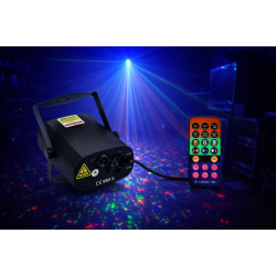 Laser Stjerne RGB 30 Figurer 300mW + 3W Bl� LED + fjernkontroll