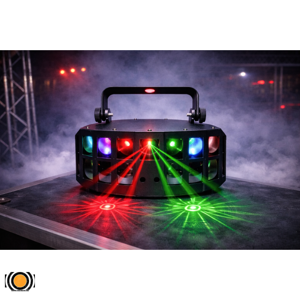 LED Derby 2 x 10W RGBW med 100mW R�d og 50mW Gr�nn Laser