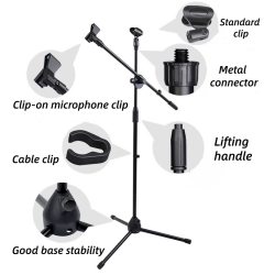 Mikrofonstativ med Boom Arm - Justerbart Stativ for Scene og Studio