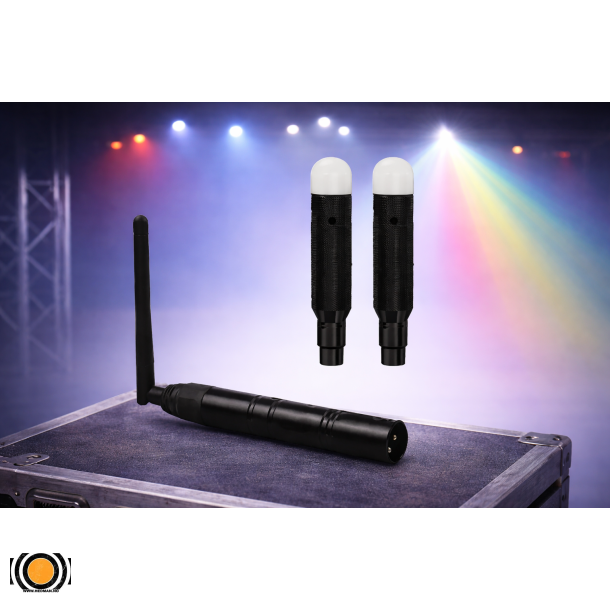 Tr�dl�s DMX Sett: 1 stk Sender 2 stk Mottakere