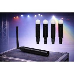 Tr�dl�s DMX Sett: 1 stk Sender 4 stk Mottakere